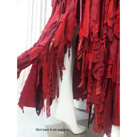 Ravishing Red RagArt Maxi Skirt Bohemian Festival Handmade Up Cycled Size S/M - Picture 5 of 9